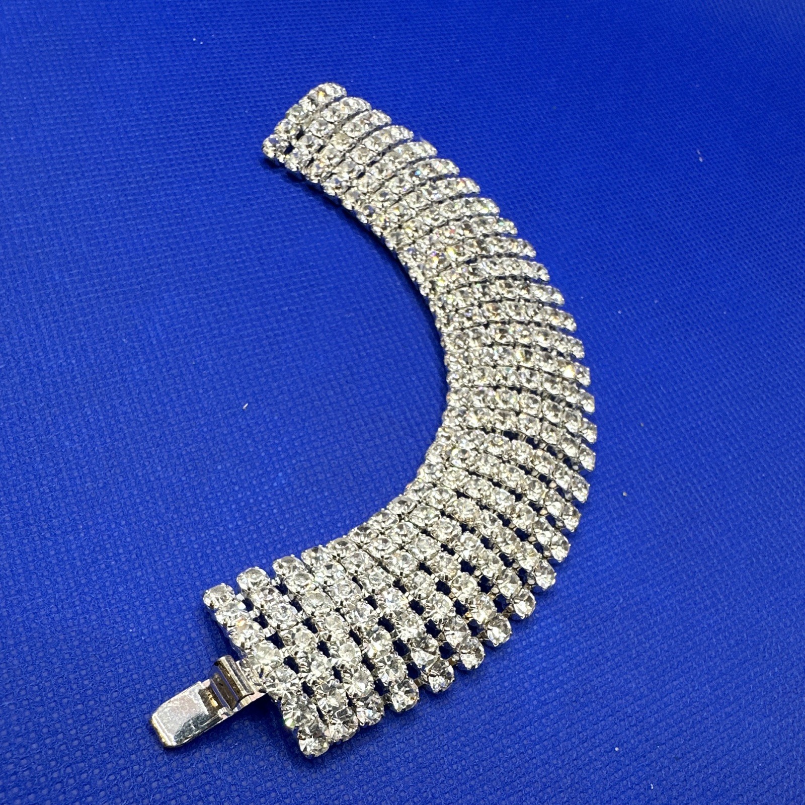 Silver Tone Multi-Row Clear Crystal Rhinestone Tennis Bracelet Box Clasp 6″