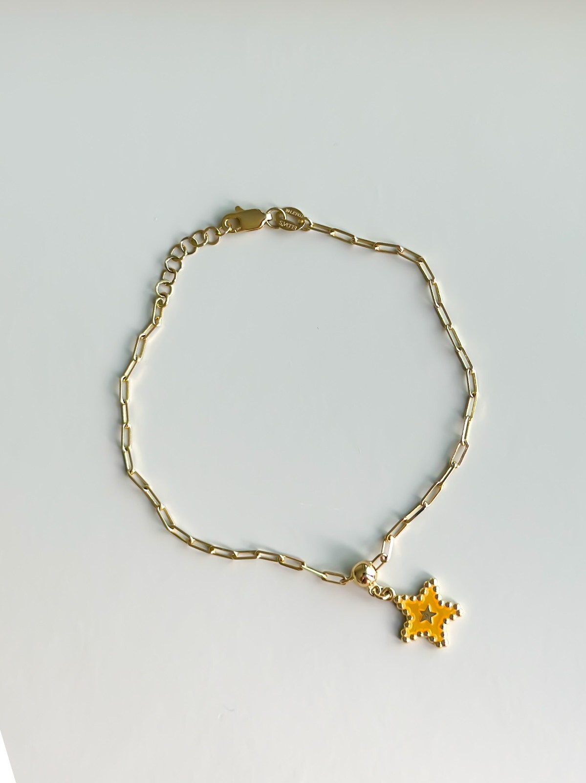 14k Solid Gold Star Bracelet Paper Clip Link 2mm, 6.5″ to 7″, Yellow Gold