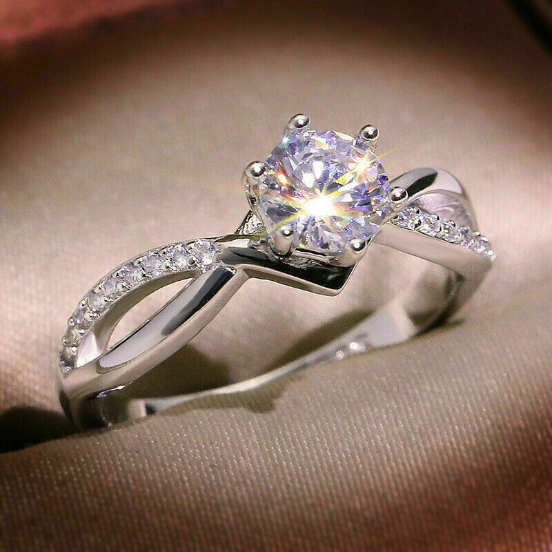 1 Ct Simulated Diamond Engagement Wedding Ring 14k White Gold Plated Silver
