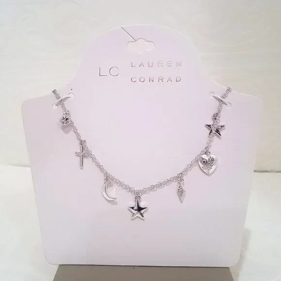 LC Lauren Conrad Women’s Silver Plated Charm Short Necklace NWT