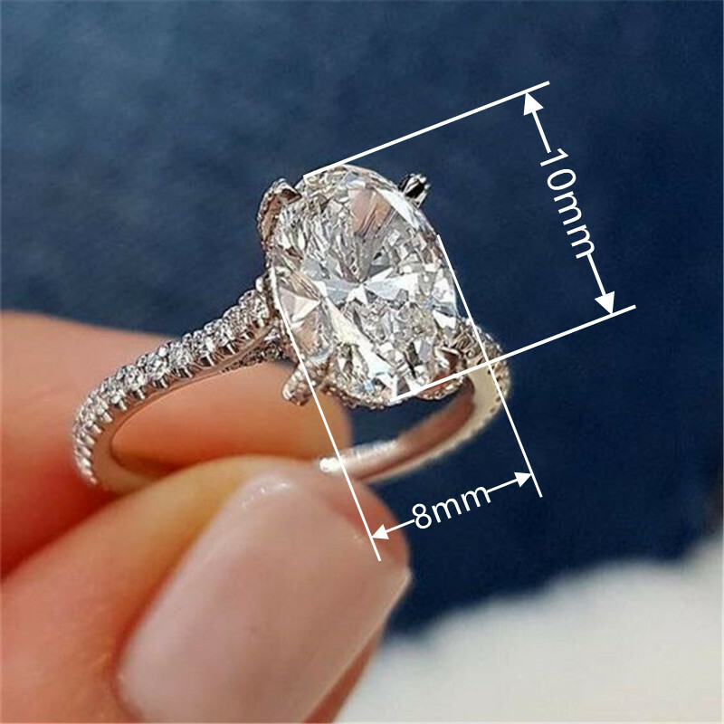 Elegant Women 925 Silver Ring Oval Cut Cubic Zircon Wedding Gift Sz 6-10