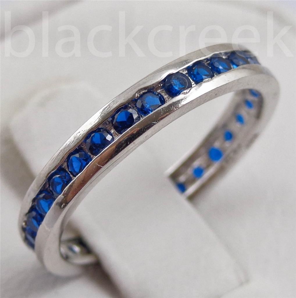 Blue C.Z. Eternity ~Solid Silver Ring/Band ~Size 4/5/6/6.5/7/8/9/9.25/10/10.25