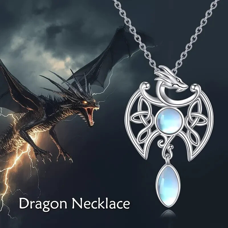Celtic Dragon Moonstone Faux Crystal Pendant Necklace