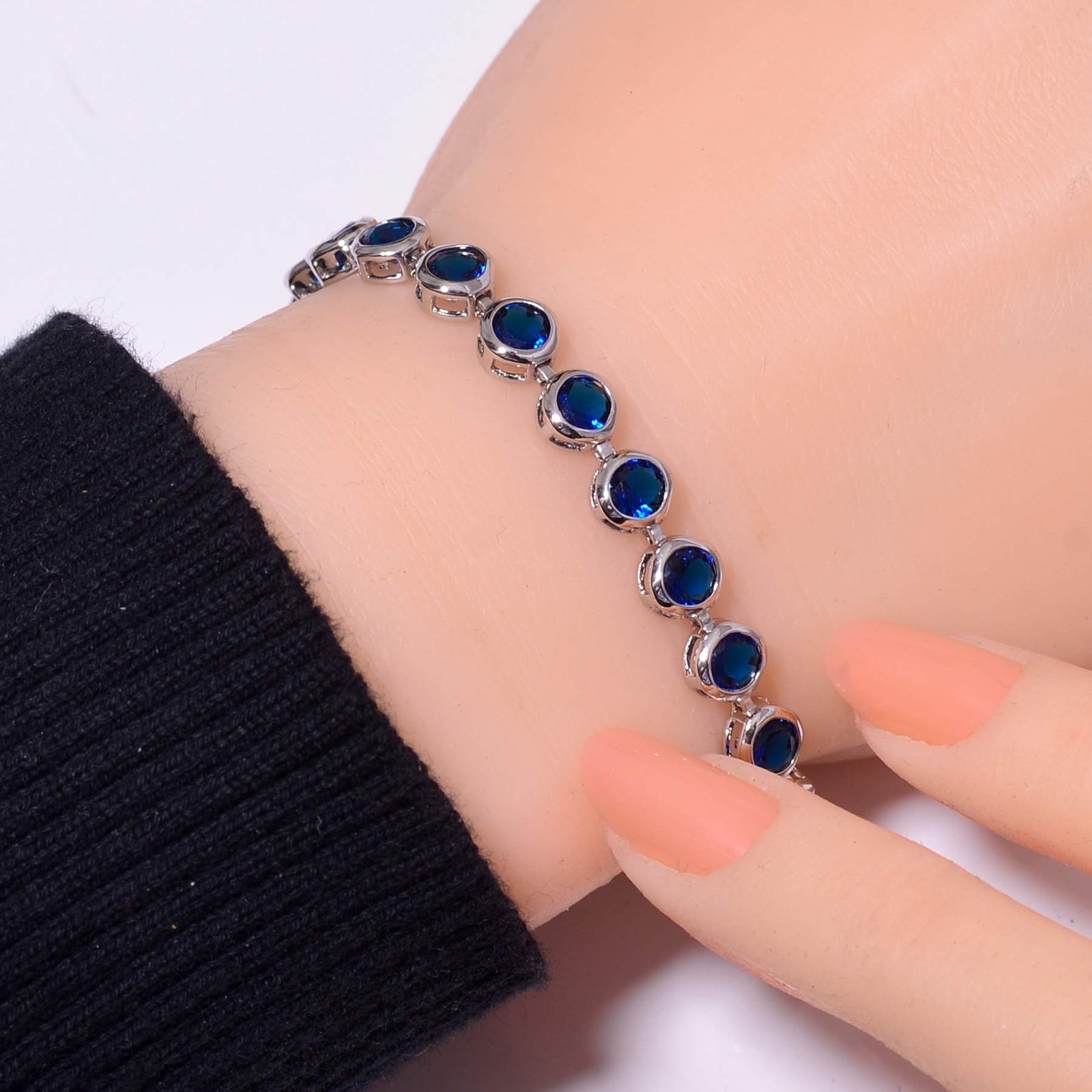 Blue Sapphire – Simulated 925 Sterling Silver Tennis Bracelet 7.99″ B_9733_689_9