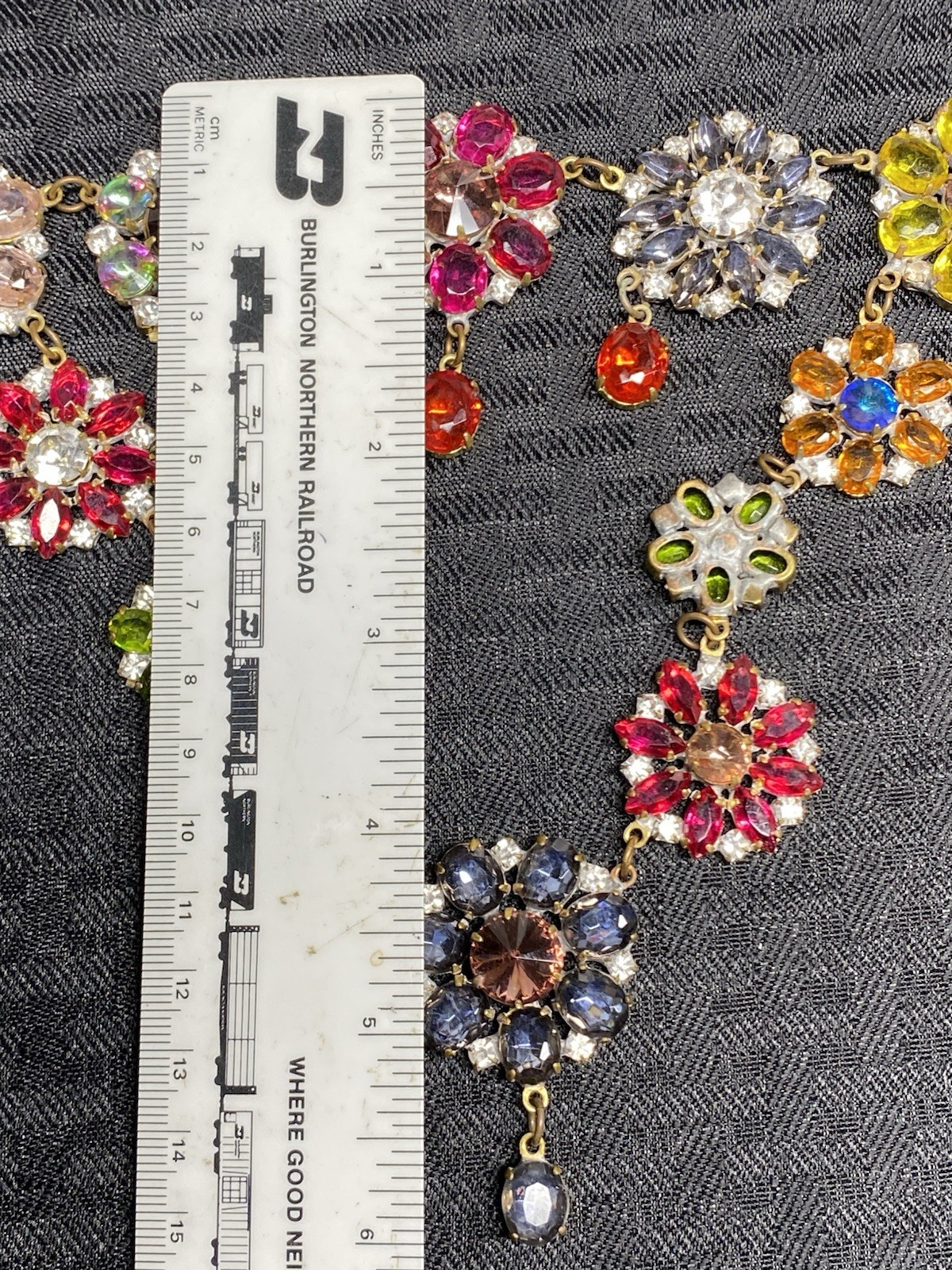 Glass(?) Multi Color Floral Dangle Pendant Statement Necklace Designer(?) Desc