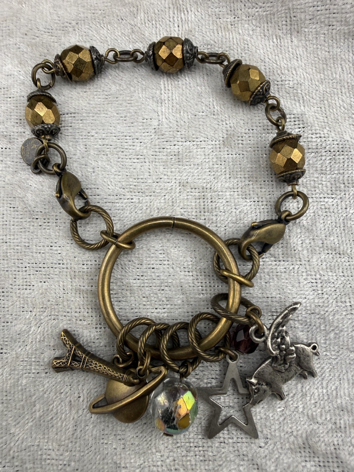 Charm Bracelet Celestial Flying Pig Outer Space Planet Star 6.5″ Lenny Eva