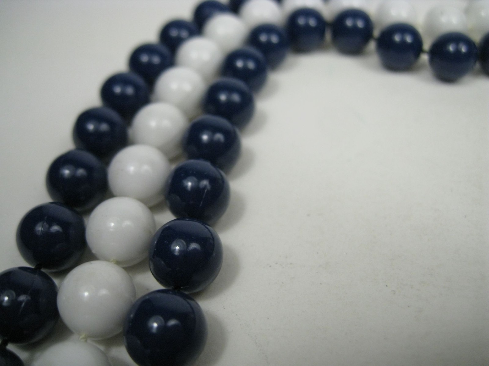 Classic Multi Strand Navy Plastic Beaded Necklace Gold Tone Chain Layered 50 in