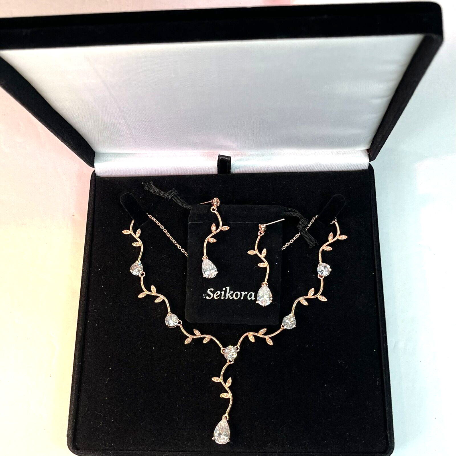 Jewelry Set Zirconia Rose Gold Art Party Formal Wedding Necklace Earrings
