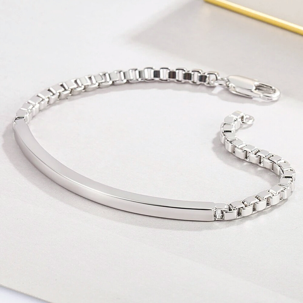 Exquisite Design 925 Sterling Silver 3mm Italian Venetian BOX Chain Bar Bracelet