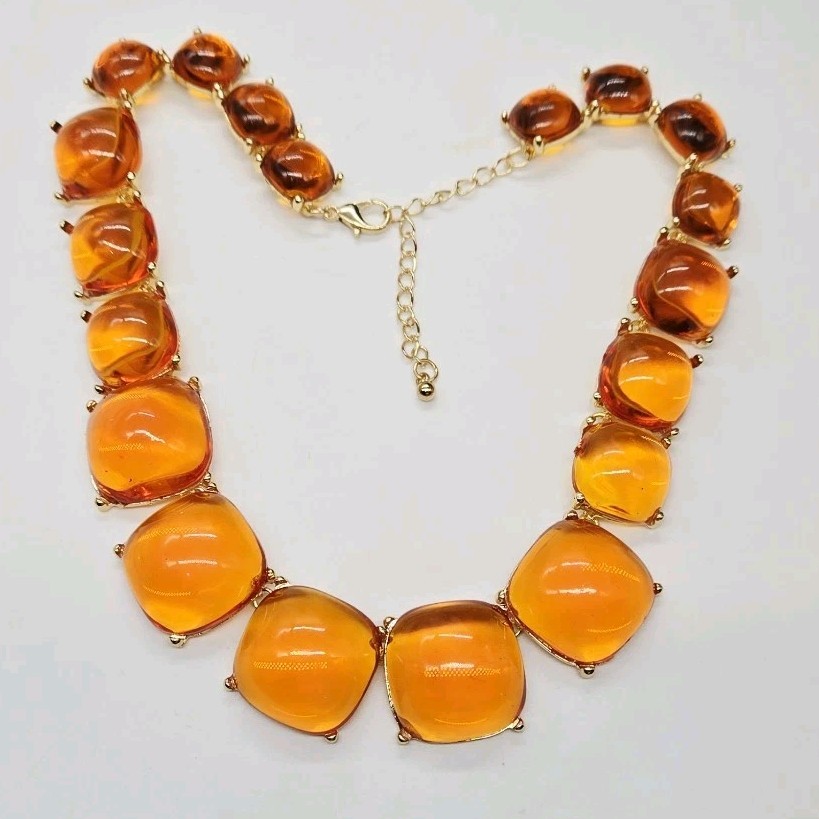 Gripoix Style Necklace Orange Cabochon Gold Tone Graduated Jelly Belly 18.5 in
