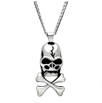 Skull Cross Bones Pendant 5/8 in x 2″ on Stainless Steel Necklace 22 Inch Chain