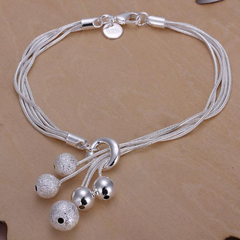 Womens 925 Sterling Silver Bead Ball 5 Layers Snake Chain Charm Bracelet #BR426