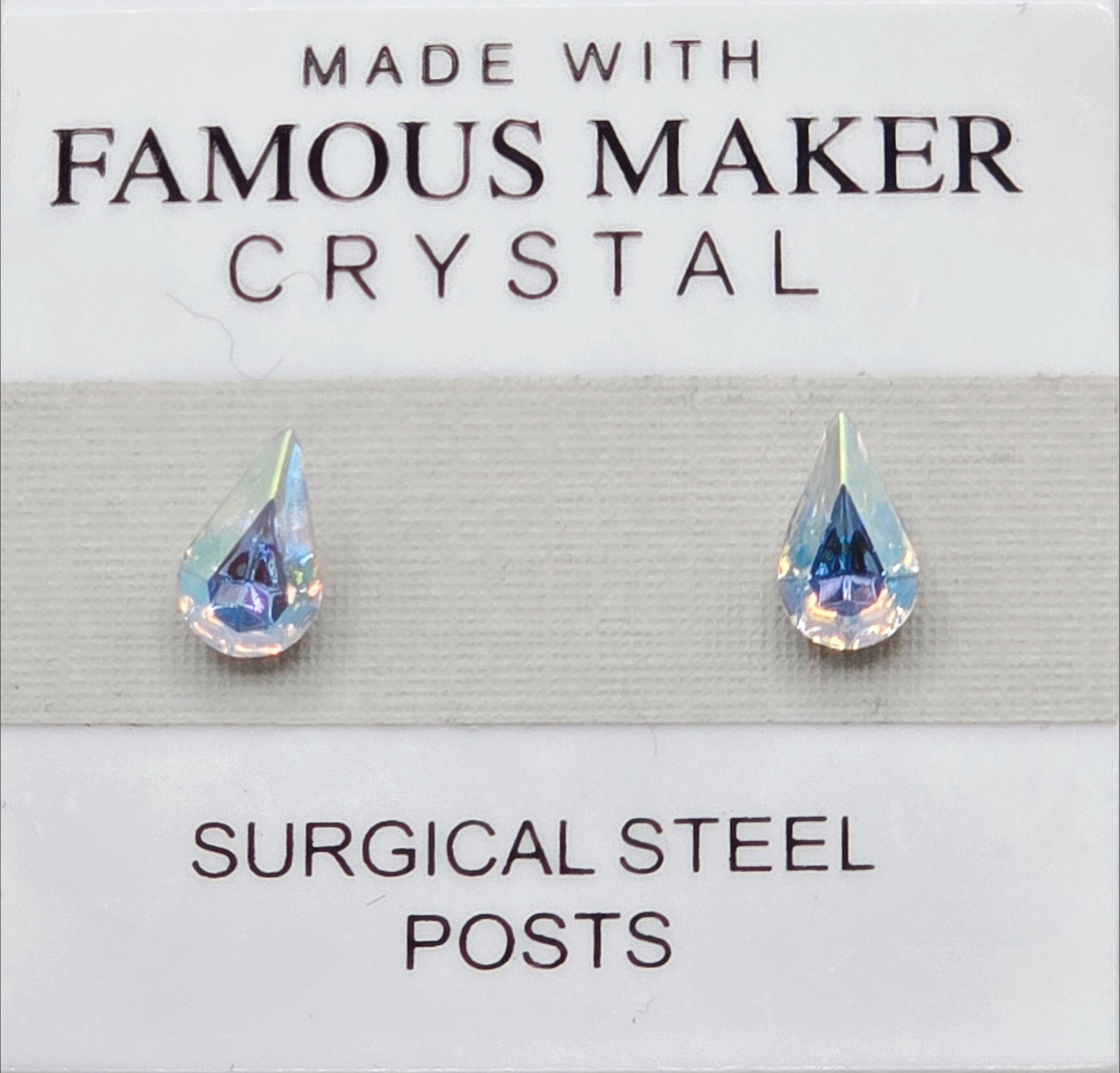 Blue Silver Teardrop Stud Earrings 8mm Crystal Made with Swarovski Element AB