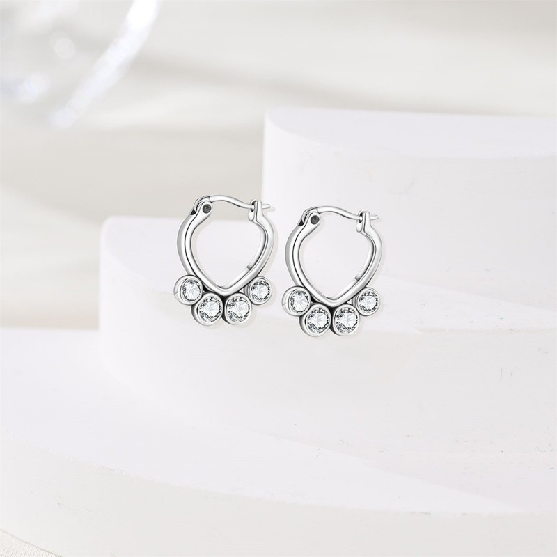 PANDACH 925 Sterling Silver Cute Cat Paw Huggie Hoop Earrings Women Gifts Danity