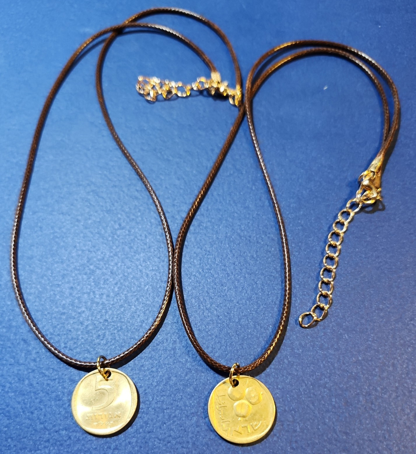 Israel 5 Agorot Coin (Brass/Aluminum) on a 20” (adjustable) leather cord