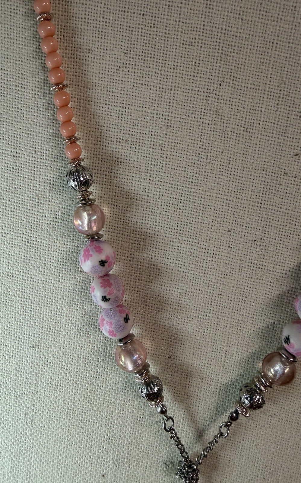 32” Ruby Rd Silver Tone Tassle Necklace With Coral And Pink Clay Beads