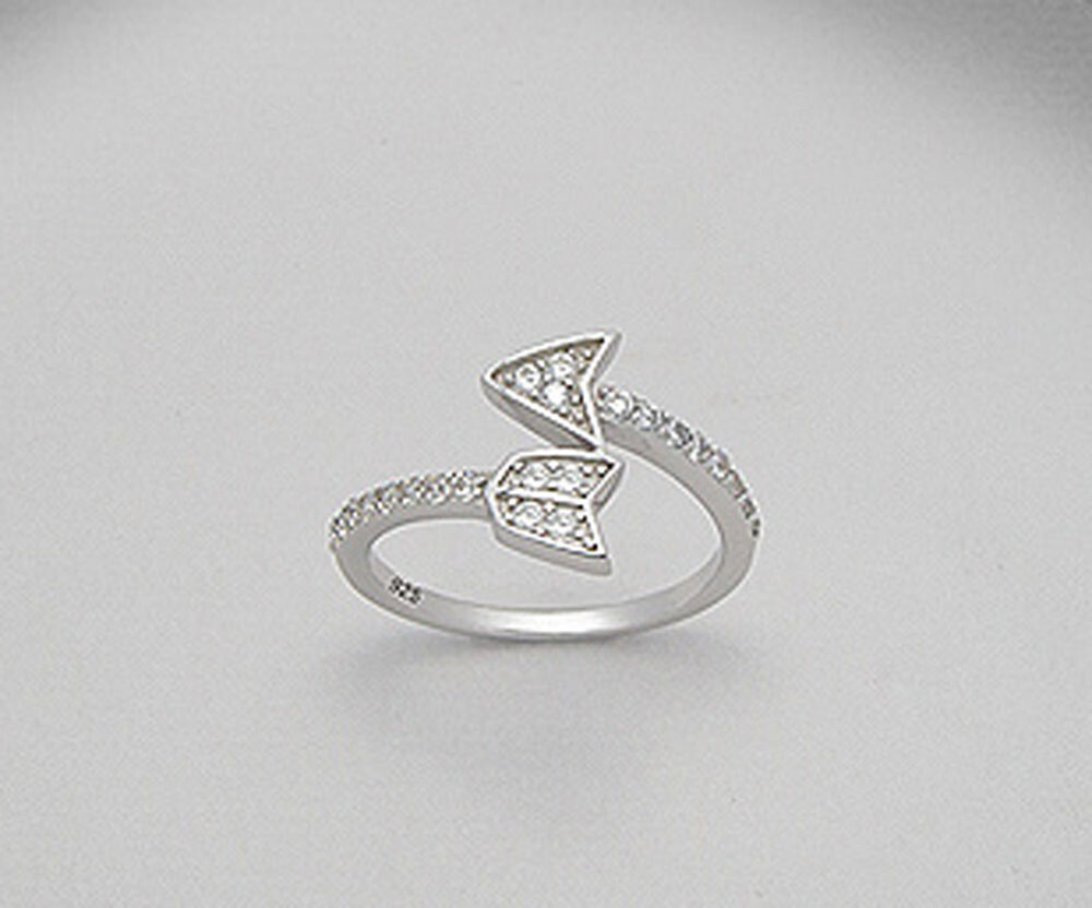 Solid Sterling Silver Cupids Love Pave CZ Arrow Ring Band 13mm Wide Size 6.25