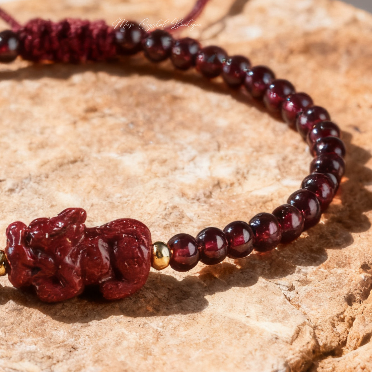 Dragon Charm Garnet Bracelet Healing Crystal Protection Handmade Love Bracelet