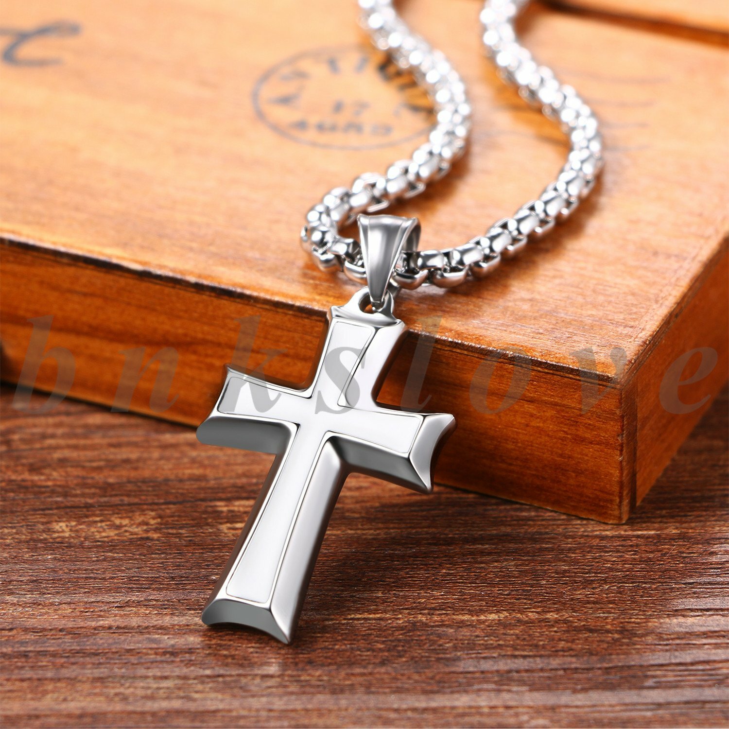 Mens Stainless Steel Two Tone Crucifix Cross Pendant Necklace Chain Jewelry Gift