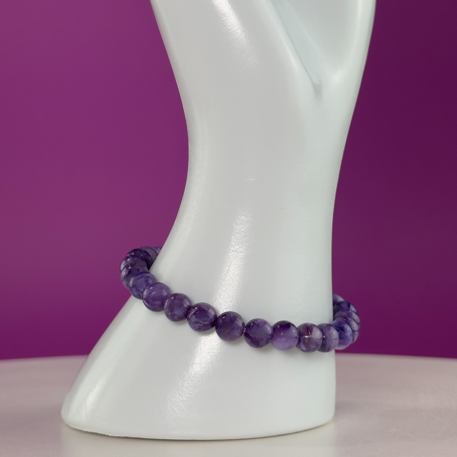 Charoite Bracelet 7mm Russian Purple Crystal Stretch Beaded Bracelet