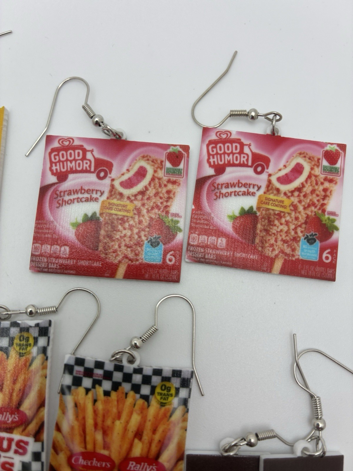 8 Pair Lot Food Presented Pierced Hook Earrings Heath Mustard Fries Chewy