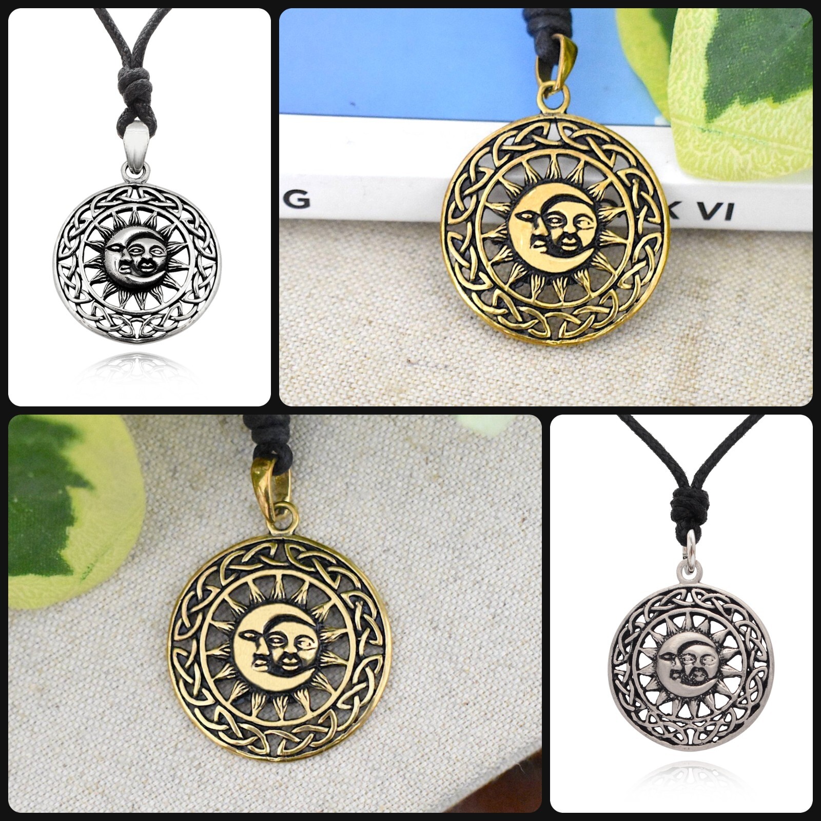 Sun & Moon Ying Yang Sterling Silver Pewter Brass Charm Necklace Pendant Jewelry