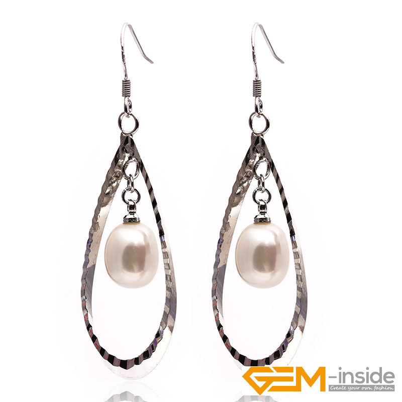 Earrings Cute Pearl Silver Hook Leaf Shape Dangle Fashion Jewelry Gift 8mm