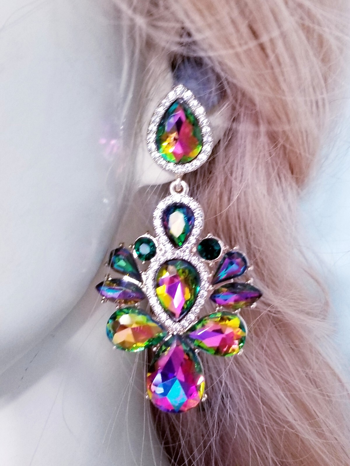 Vitrail Crystal Bridesmaid Rhinestone Chandelier Drop Earrings 3 inch Jewelry