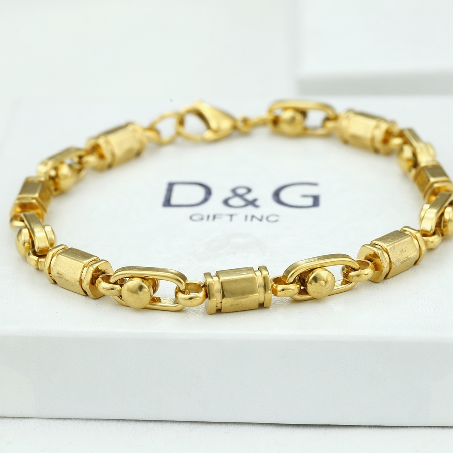 DG Men’s 8.5″ Stainless Steel 6mm,Hexagon Bar Chain Bracelet*Gold plated*BOX