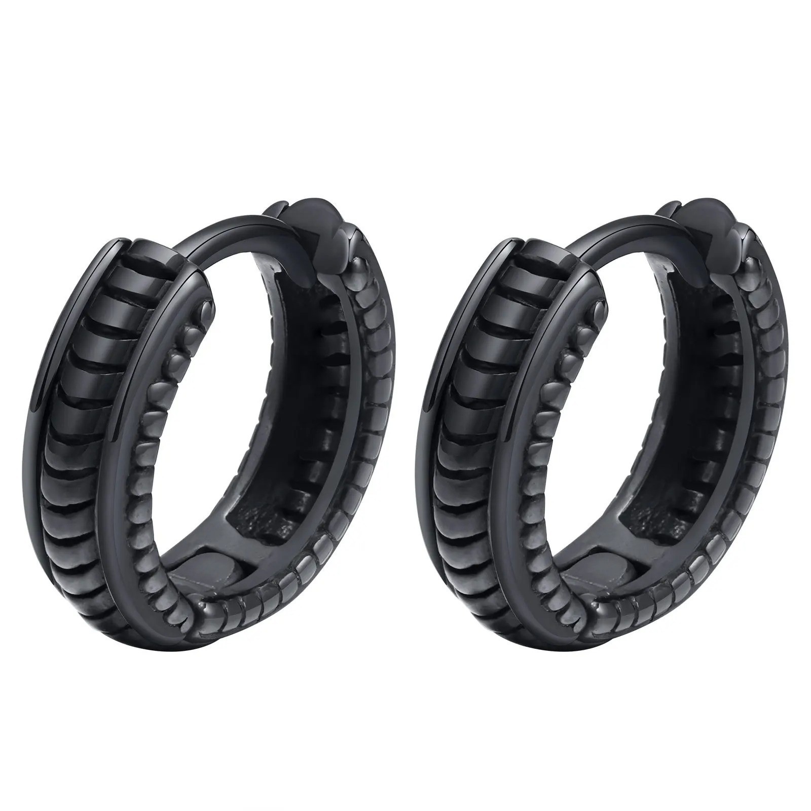 Viking Huggie Hoop Earrings Stainless Steel Thick Small Mens Retro Hoops