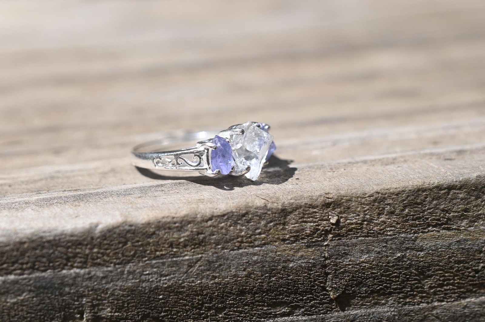 Engagement ring Tanzanite and Lake County diamond sterling silver size 3 4 5 6