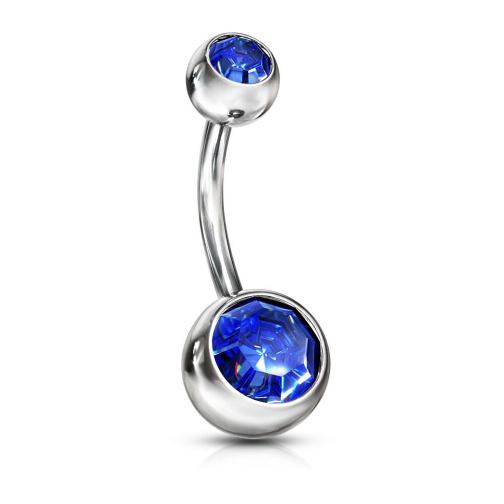 Double Jewel Gem Belly Button Ring Bar Navel Piercing Colourful Stainless Steel