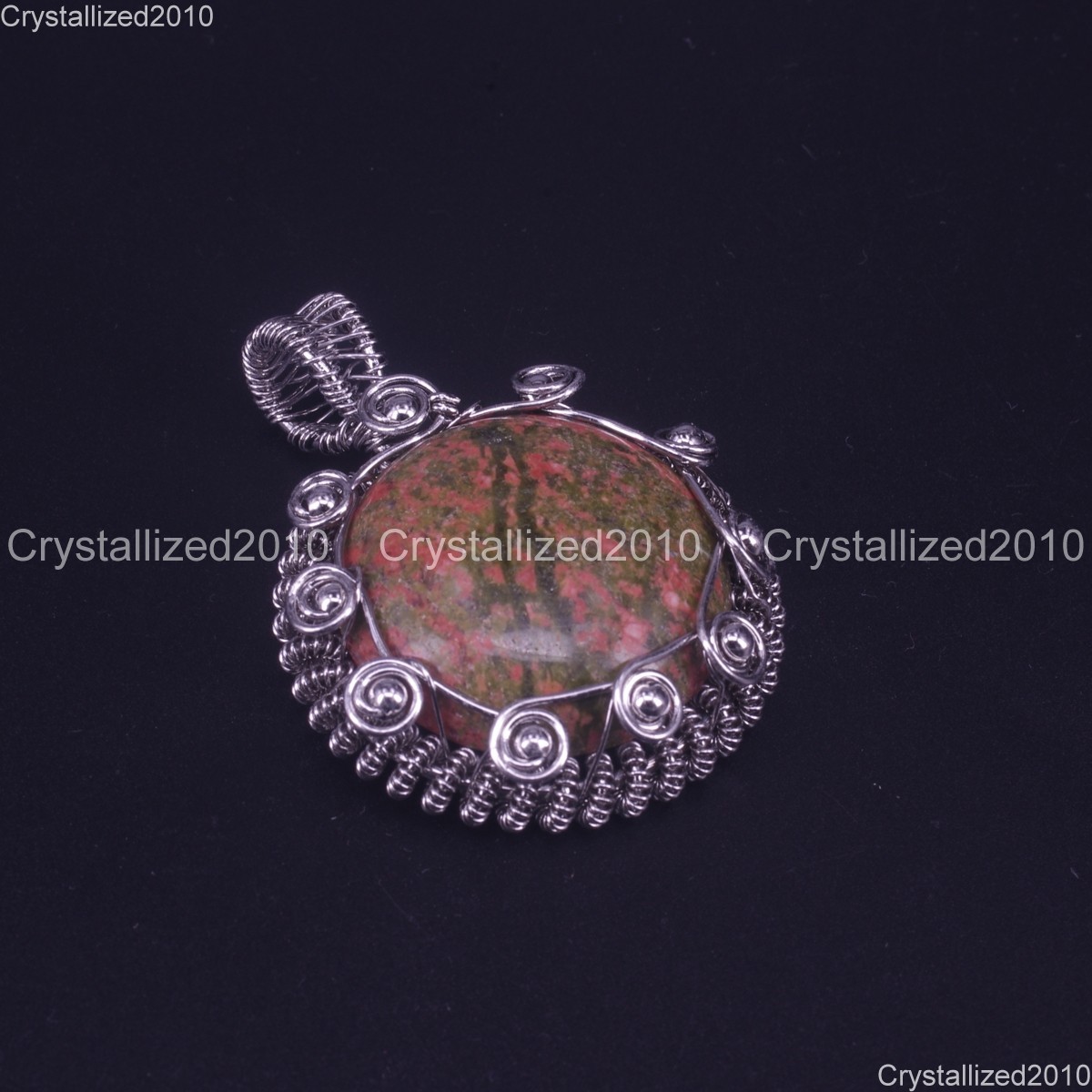 Natural Gemstone Hand Wrap Round Chakra Healing Pendant Beads Silver 35x49mm