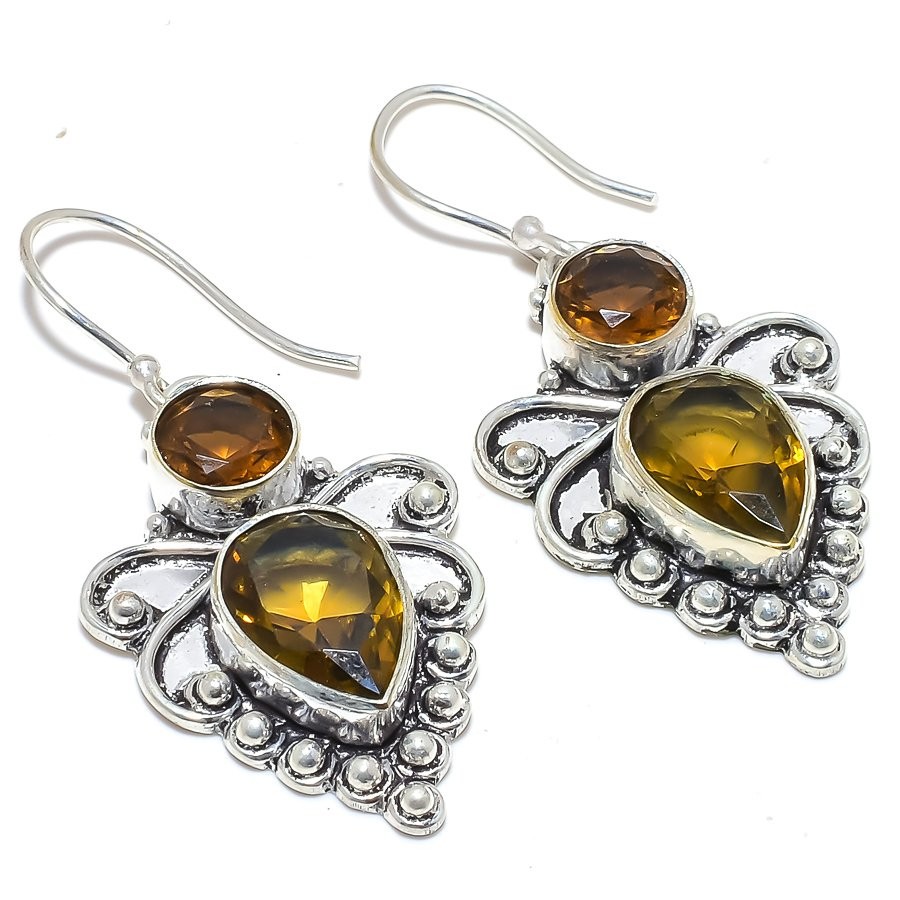 Smokey Quartz Gemstone 925 Silver Plated Jewelry Earring 2.0″ LE-2835