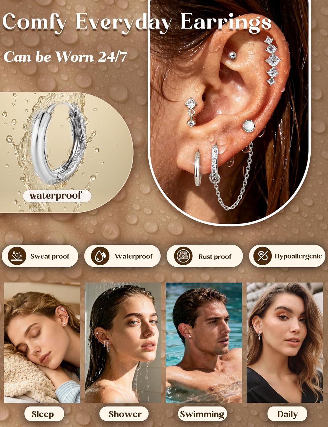 16G Cartilage Earrings for Women – 14K Gold Plated Flat Back Earrings Hypoallerg