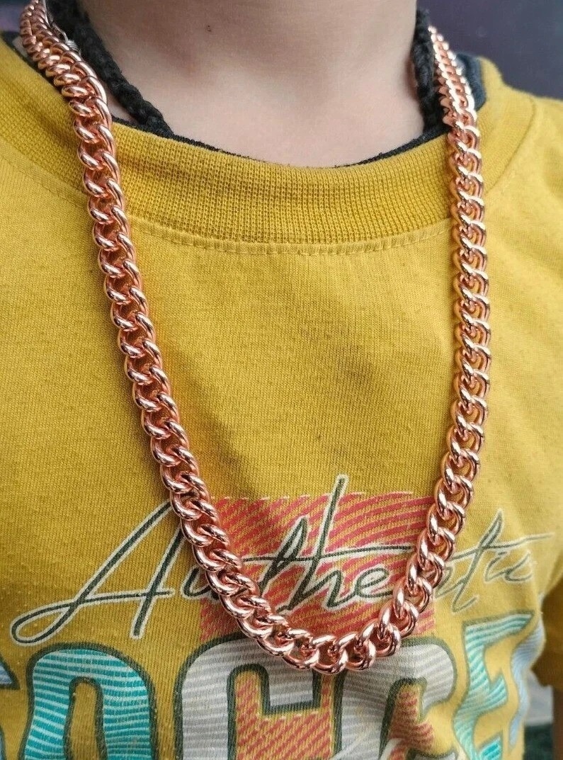 CUBAN CHAIN Solid Pure Copper Oxidized Necklace Gift Her & Him Curb Link 8MM