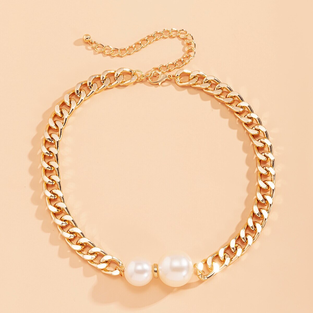 Women’s Fashion Jewelry Gold Pearl Thick Choker Chain Necklace 1-159