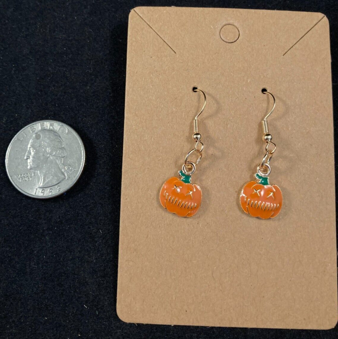 Gold Pumpkin Jack O ‘Lantern Earrings – Dangle – Halloween – Handmade