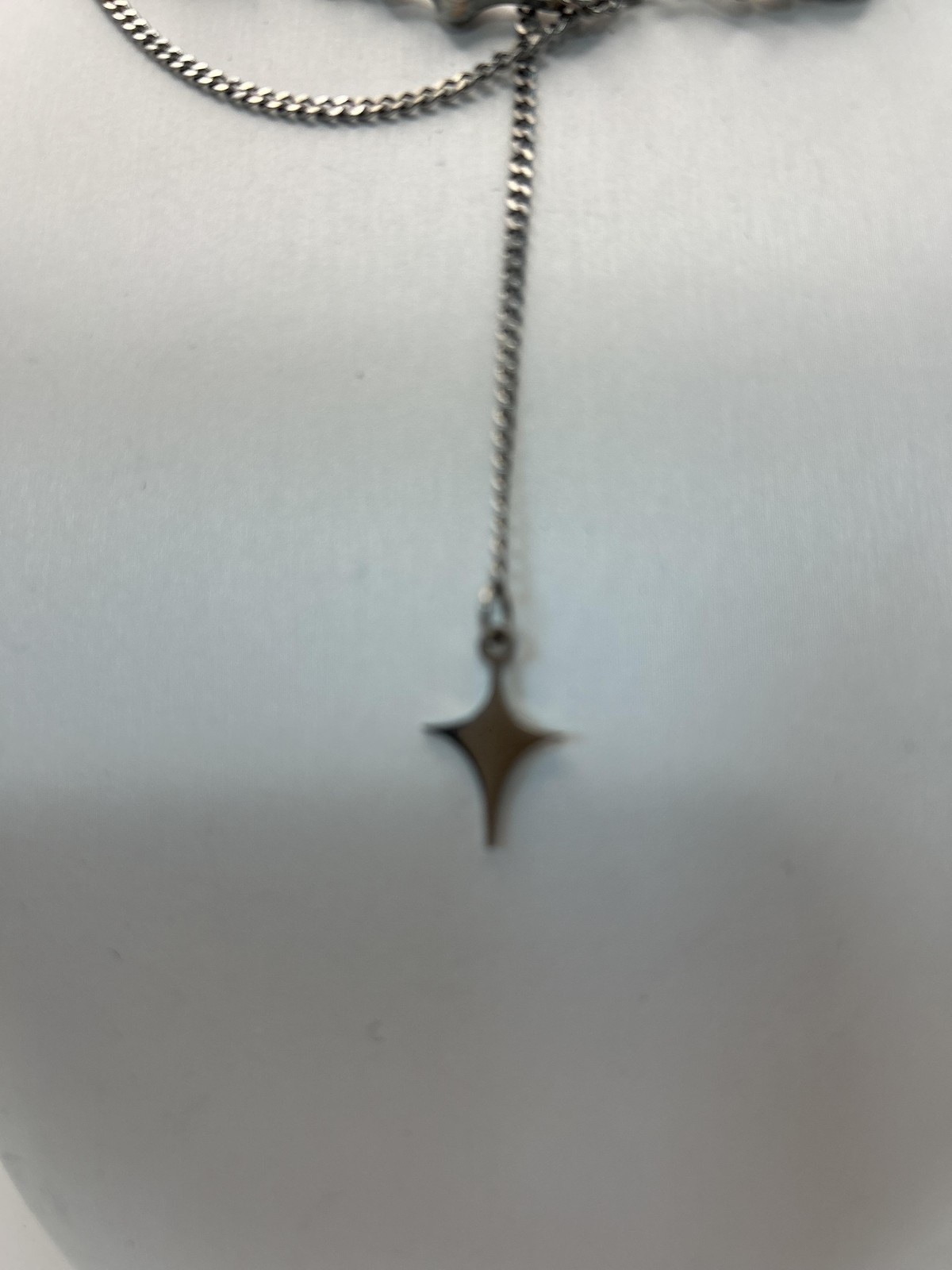 Necklace Silver Tone Layered Star Pendant Y-Drop Chain Celestial Statement
