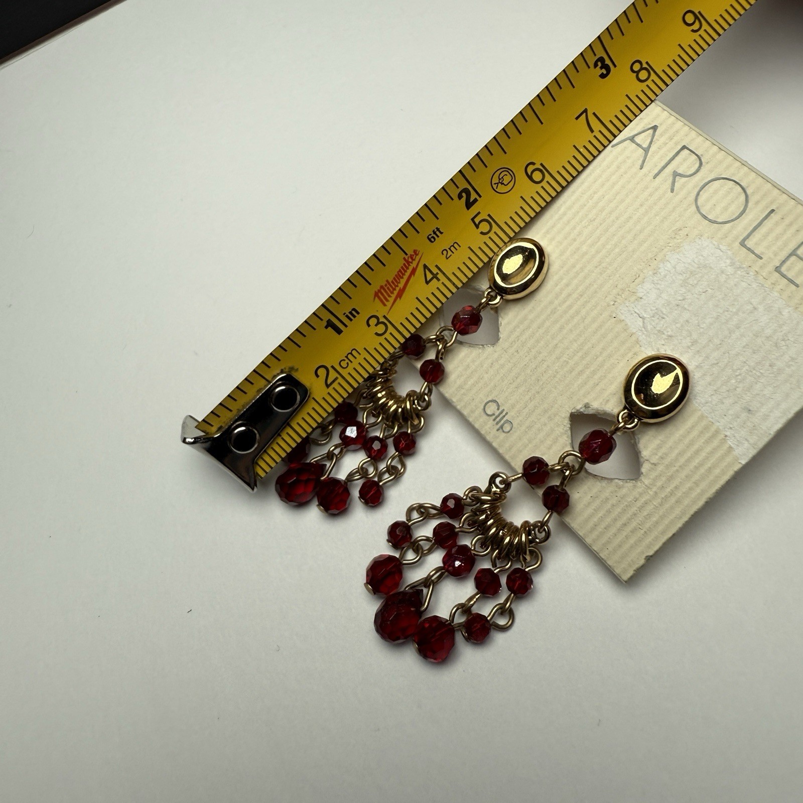Carolee Red Beaded Chandelier Dangle Drop Earrings Clip-on Gold Tone NWT