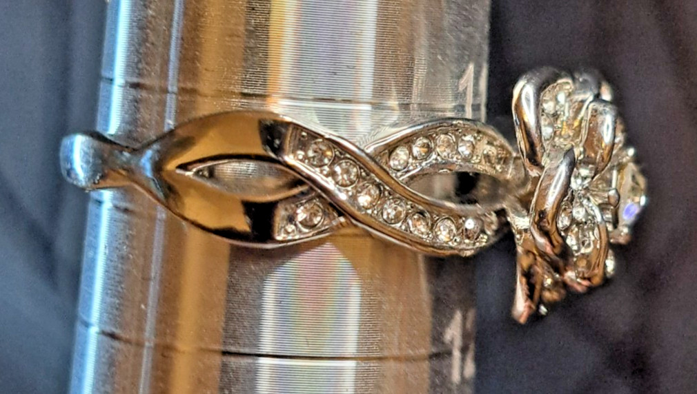 Silver Tone Crystal Flower Ring Size 10 Pave Petal Cluster Statement Jewelry