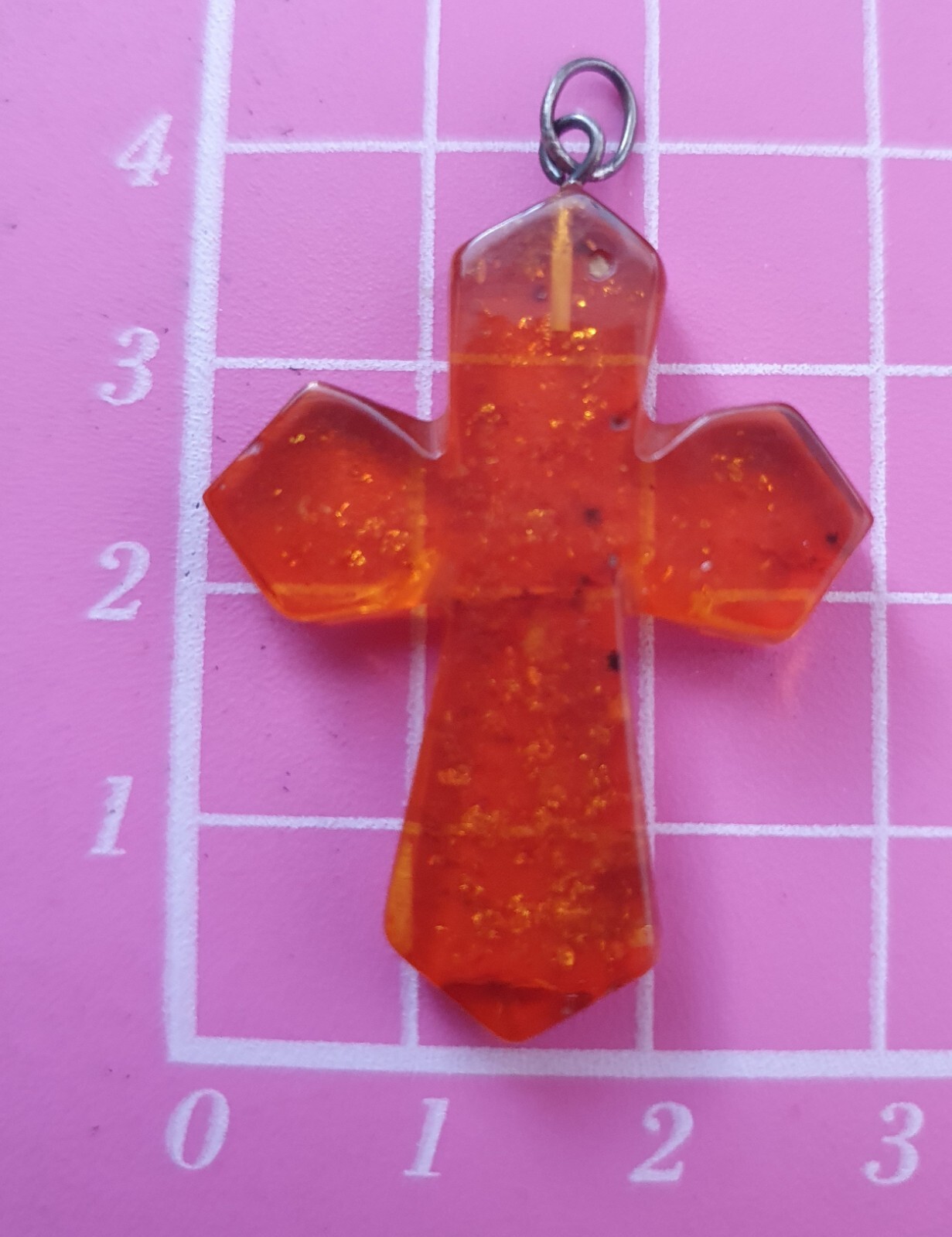 Artisan Amber Composite Silver Tone Cross Christian Religious Faith Pendant