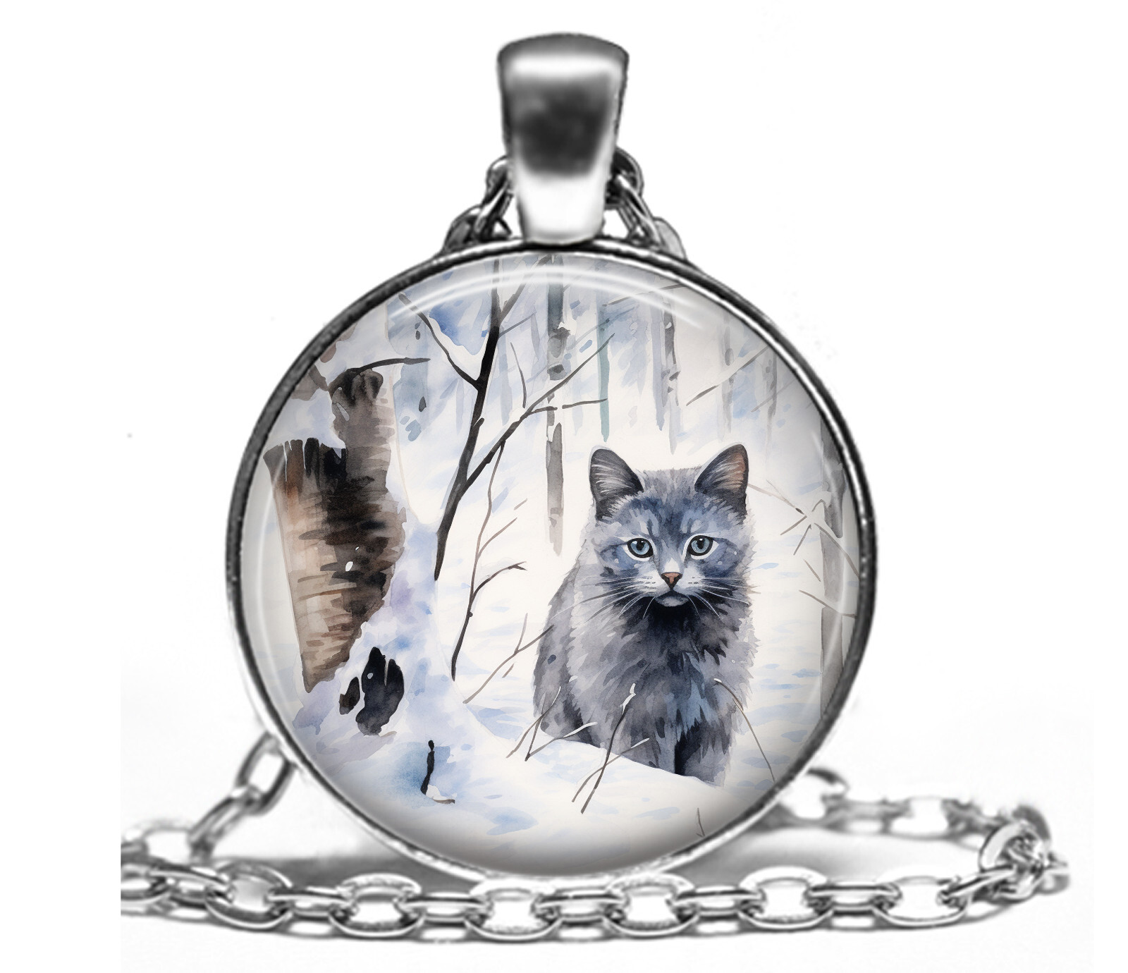 Russian Blue Cat Pendant Necklace & Earrings Set Russian Blue Cat Mom Gift