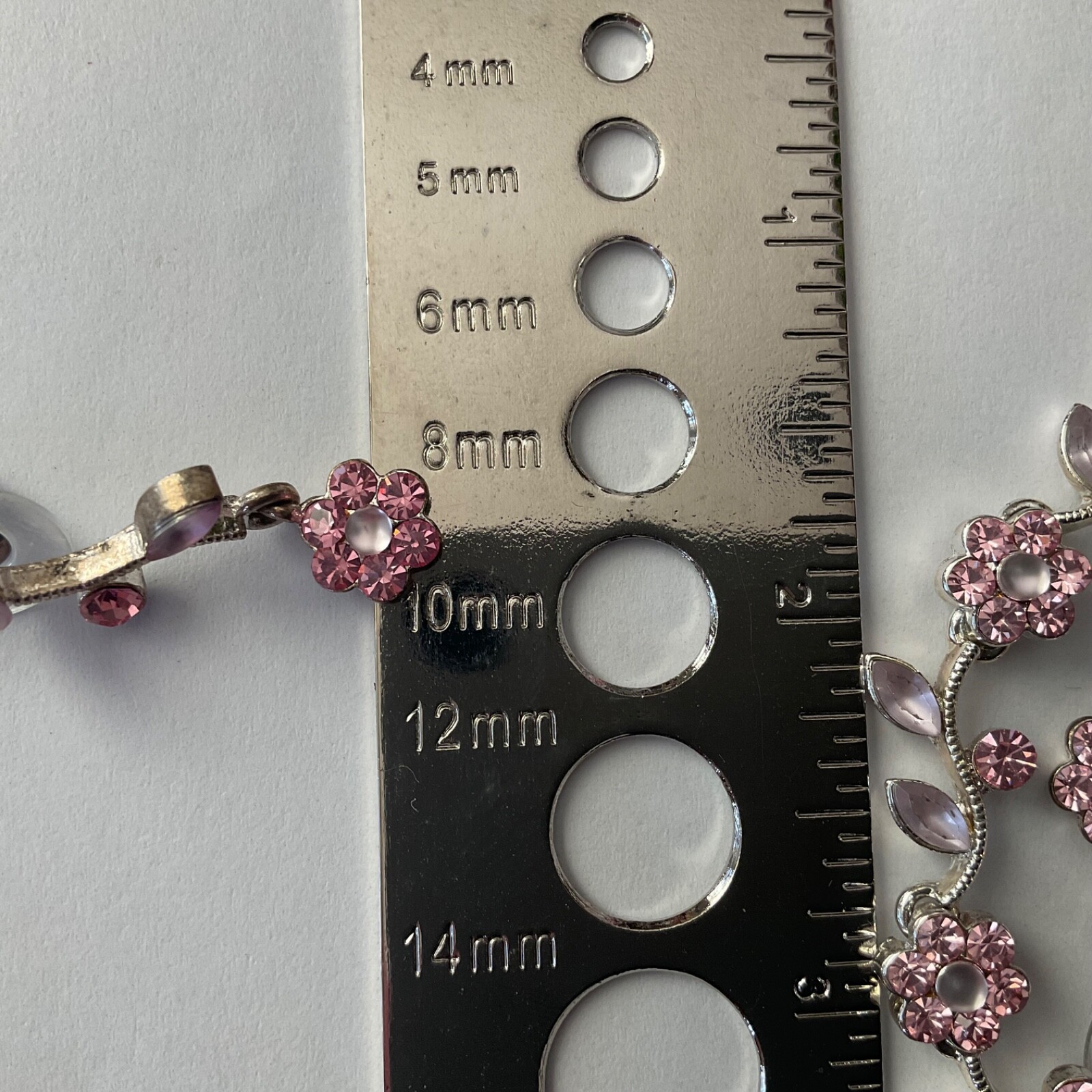 Pink Crystal Floral Flower Bracelet & Dangle Earrings Set Silver Tone Base