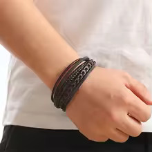 Men’s Braided Leather Bracelet Multilayer Rope Magnetic Clasp Punk Jewelry