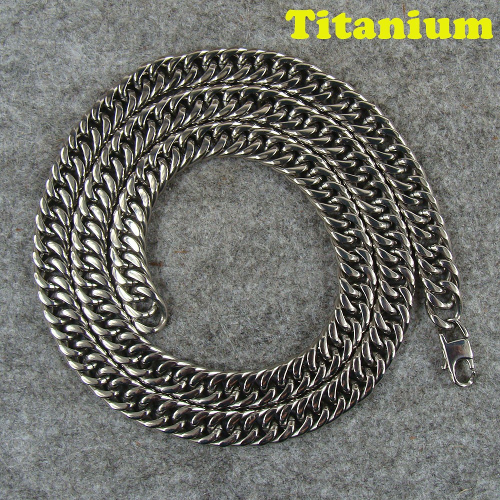 Pure Titanium 9.5mm Wide Curb Chain Anti-allergy Necklace, Length 25.59″ Ti192