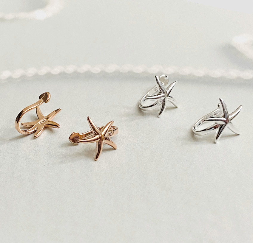 S925 Sterling Silver Starfish Sea Star Clip on Ear Cuff no piercing