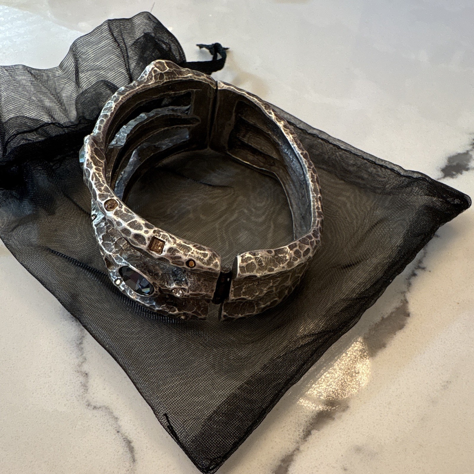 Silver Capri 3 Row Coin & Crystal Pave Bangle
