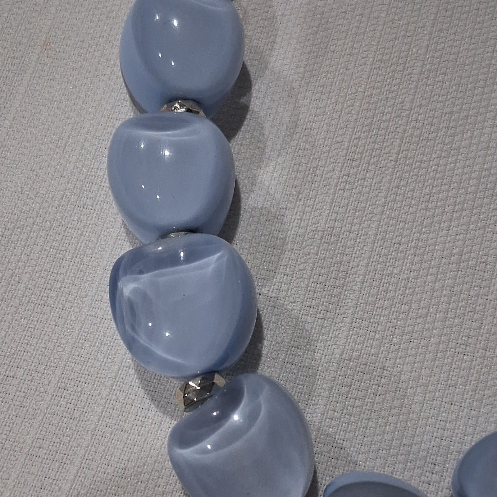 J.Crew Blue Glass Bead Necklace Silver Tone Cable Chain Pavé Adjustable Lobster