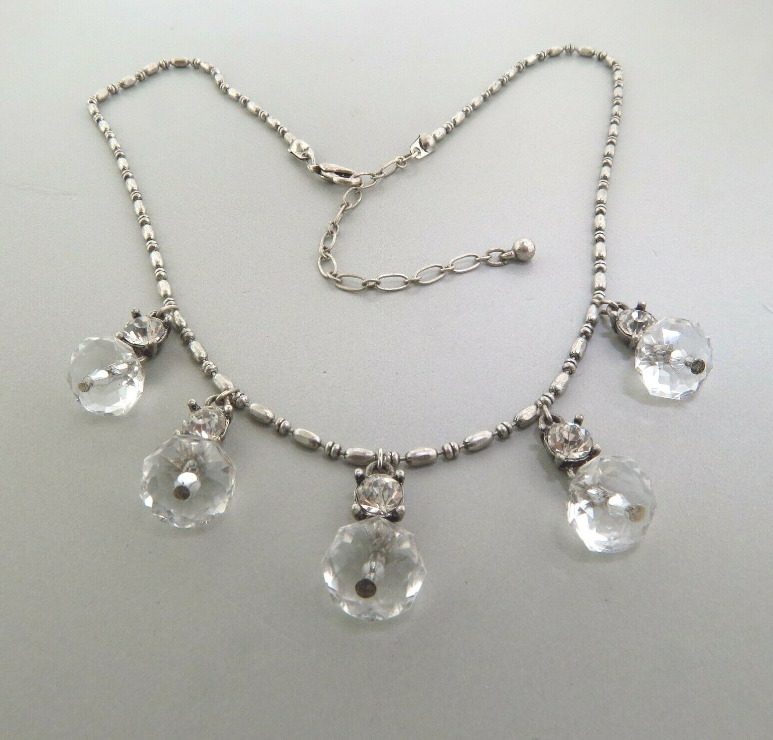 Rhinestone Crystal Lucite Bead Dangle Necklace Silver 1×18-20.5 Inch